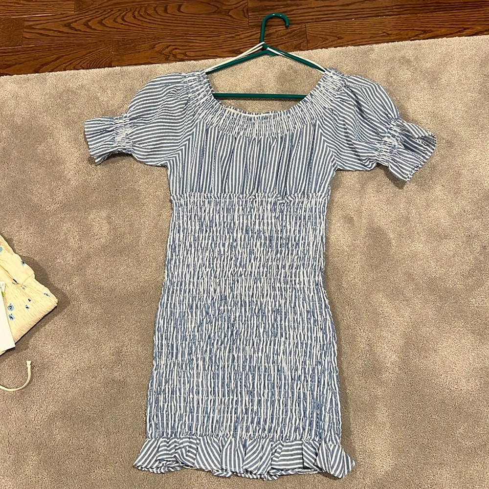 Blue and white striped dress